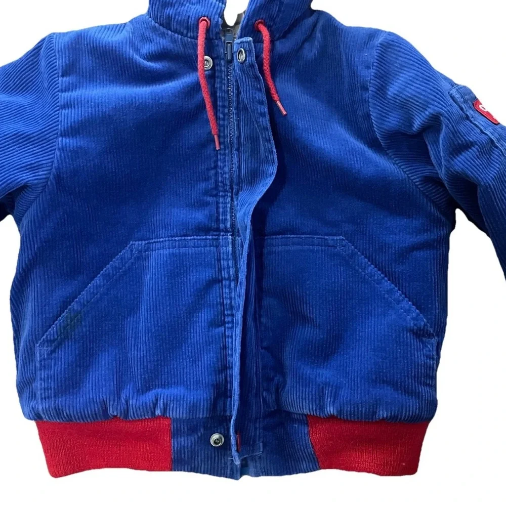 Vintage OshKosh Blue Corduroy Hooded Jacket Sherpa Lined Toddler 3T Cozy